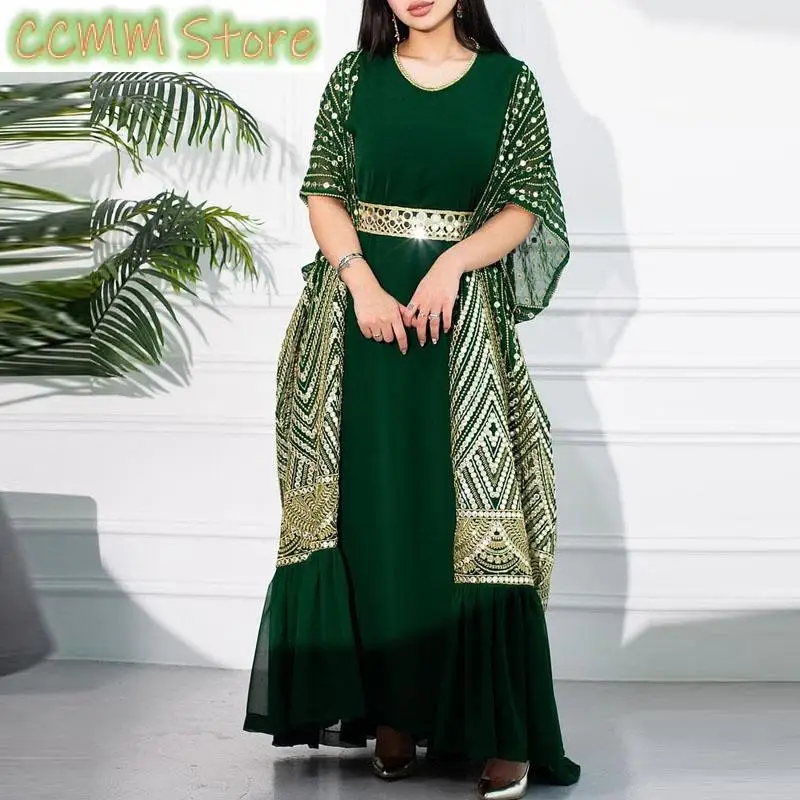 Urban Women Cardigan Bat-Sleeve Belt Pleated Vest Dress Two-Piece Set Summer Casual Printed Bohemia Dress Female Long Maxi Dress