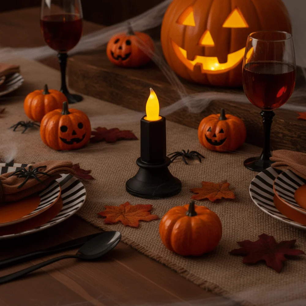 Simple Flameless Halloween Black LED Candle Warm Light Plastic LED Electronic Candle Simulated Atmosphere Light Party