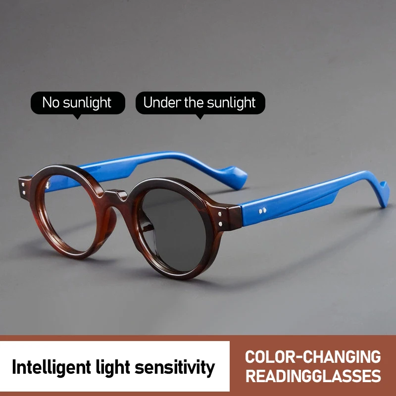 

Retro Small Round Reading Glasses Classic Anti-Blue Light Photochromic Gray Readers for Men Women Vintage Optical Eyeglasses