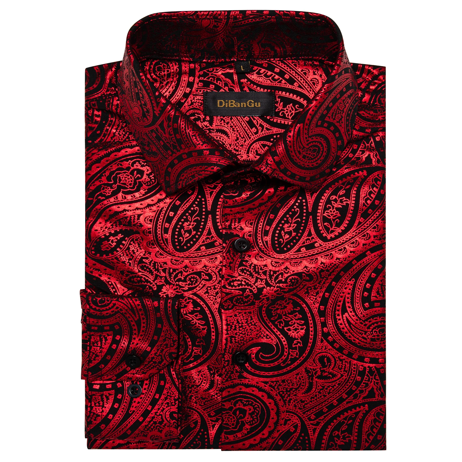 Camisa de seda estampada Paisley masculina, camisa de manga longa, tops slim fit, dourada, vermelha, verde, cáqui, roupa social, luxo