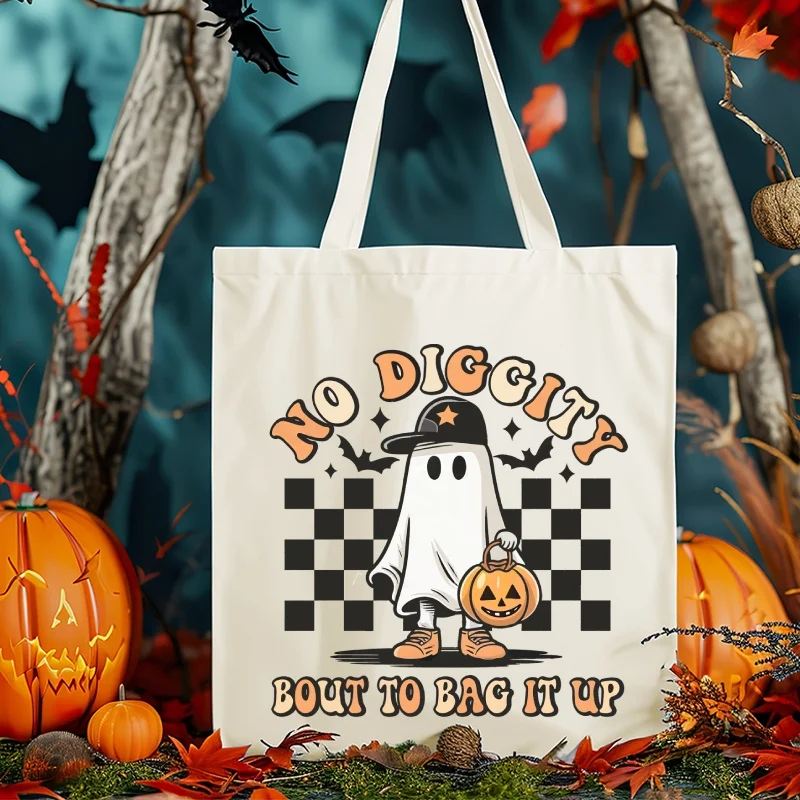 Halloween Bag Tote Bag Handbag, Large Capacity Trendy Simple Style Durable Canvas Bags Outdoor Picnic Party Traveling Shopping
