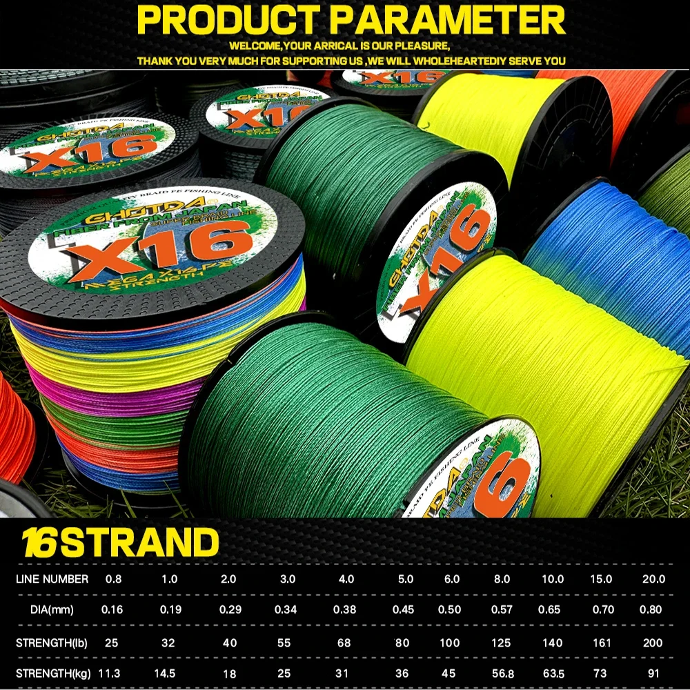 Imagem -04 - Linha de Pesca Trançada Multicolor do pe Fio do pe de Multifilament 16 Vertentes 25 32 40 55 68 80 100 125 140 161 200lb 0.160.80 mm