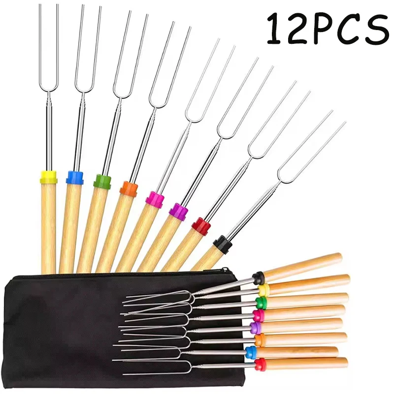 

Extendable Stainless Steel Long Fork Outdoor Camping Barbeque Roasting Marshmallow Roasting Sticks Skewers for Kitchen BBQ