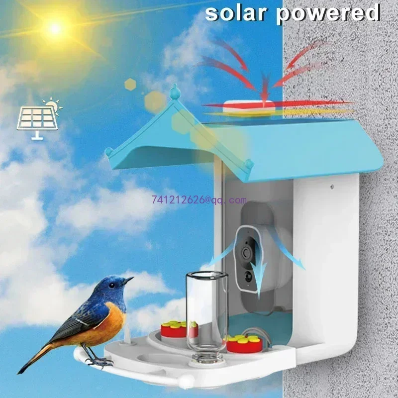 Smart AI Solar Powered Blue Eco-Friendly Bird Feeders With Camera For Farms and Retail