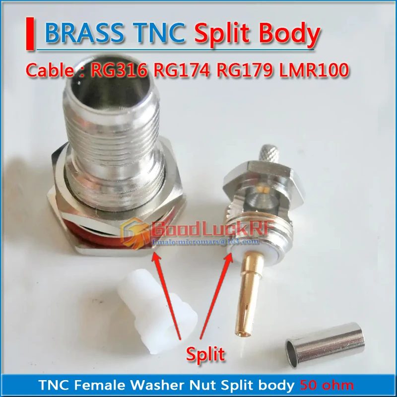 10X Pcs RF Connector TNC Female Jack Crimp for LMR100 RG316 RG174 RG179 Cable plug With O-ring Bulkhead Panel Nut Brass Straight