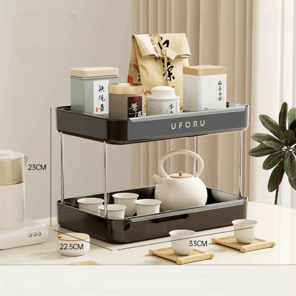 

Multifunctional Cup Storage Rack Large Capacity Thickened Desktop Storage Rack Double-Layer Tea Tray with Drain Tray Organizer