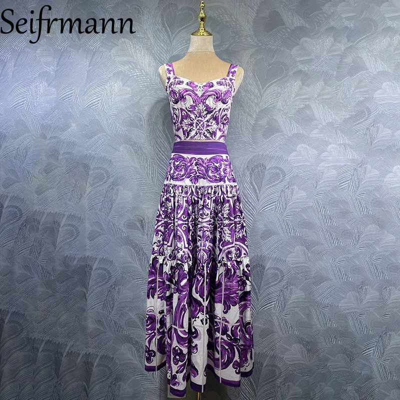 

Seifrmann 2026 Summer Women's New Fashionable Suspenders Cotton Printed Top+Half Skirt Two Piece Set