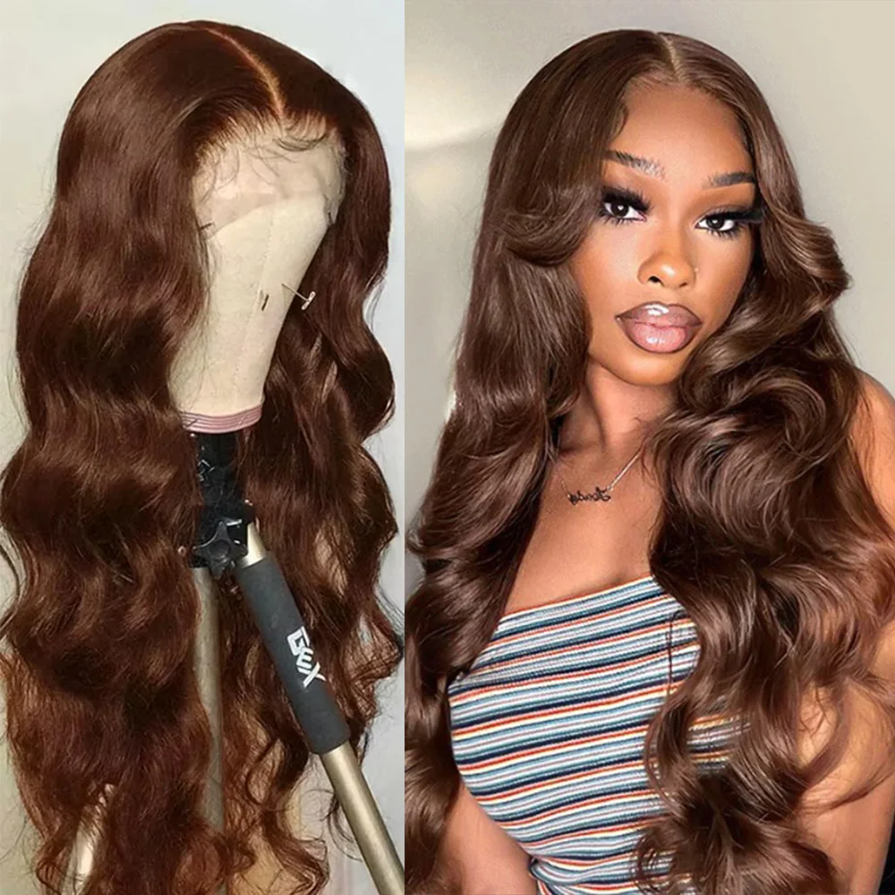 

40In Chocolate Brown Body Wave 13x4 HD Lace Front Human Hair Wig Brazilian 13x6 Lace Frontal Wig Preplucked for Women 220Density