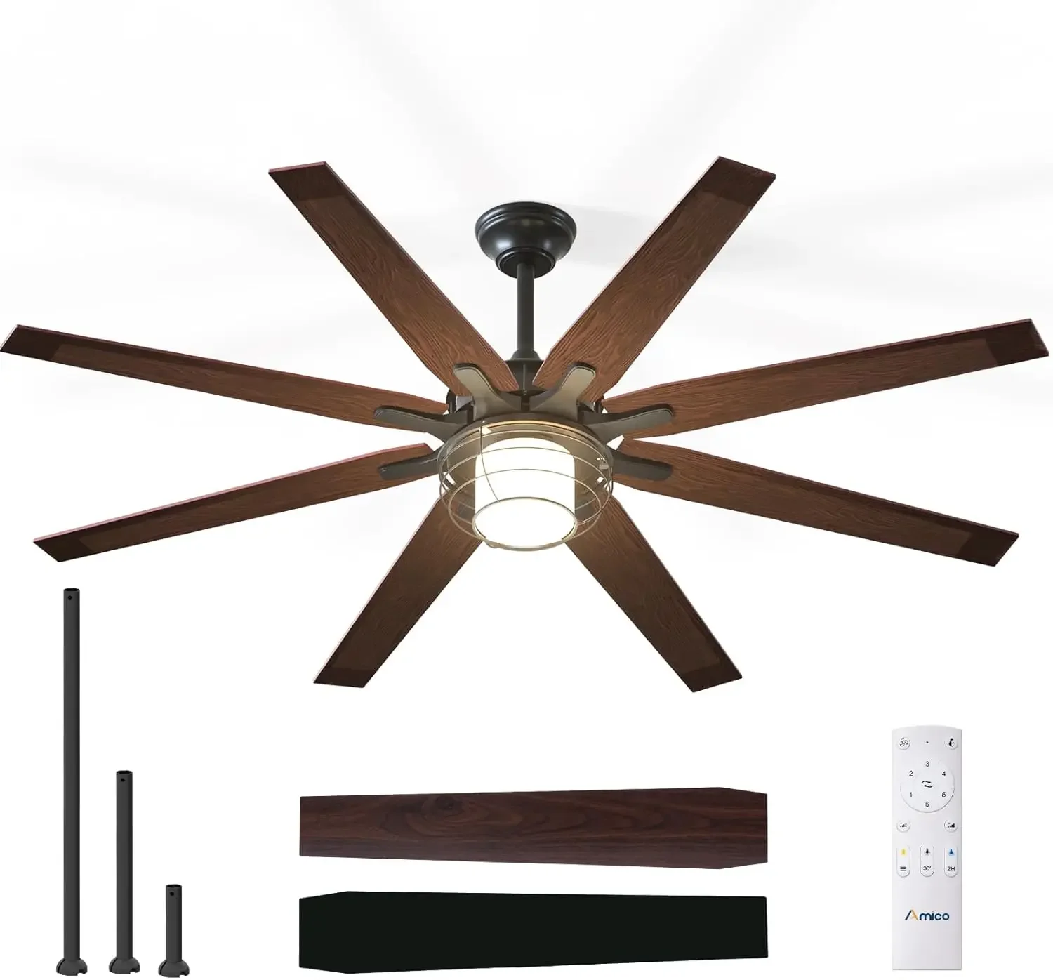 Ceiling Fans with Lights, 66'' Indoor/Outdoor Black Ceiling Fan with Remote Control, Reversible DC Motor, 8 Blades, 3CCT, Dimmab