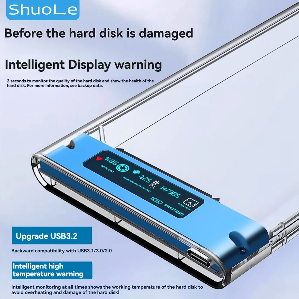 Eficiente estuche para disco duro externo ShuoLe USB3.2 de 5 Gbps y 2,5 pulgadas, color negro