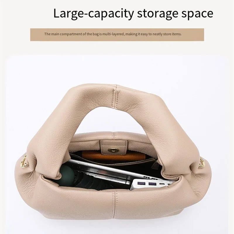 Trendy women's bags, fashionable cloud bag, versatile handbag, large-capacity shoulder bag, commuter soft leather crossbody bag, simple casual bag