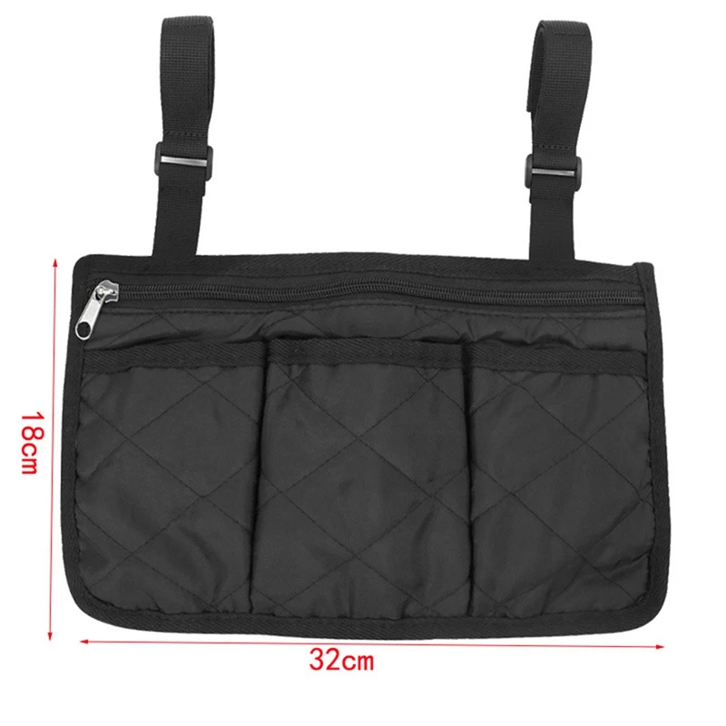 Wheelchair Armrest Storage Bag, Side Bags To Hang On Side With Waterproof Black Walker Storage Pouches For Baby Cart