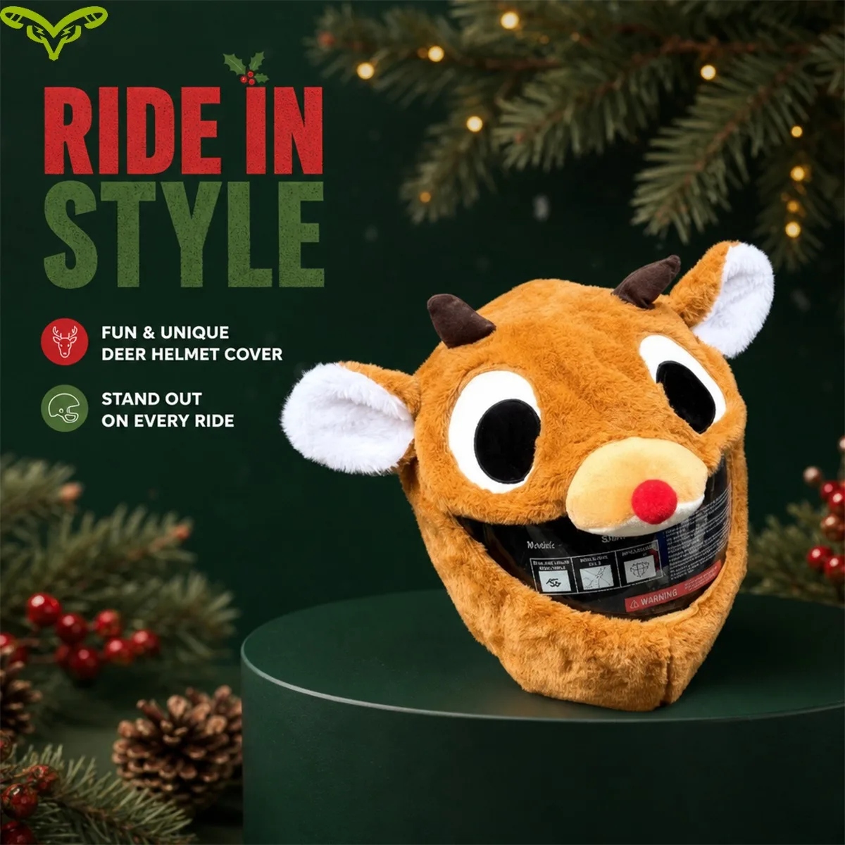 Santa Claus Reindeer Motorcycle Helmet Cover Plush Warm Full Face Christmas Helmet Hat for Role Play Party Decoration Gift