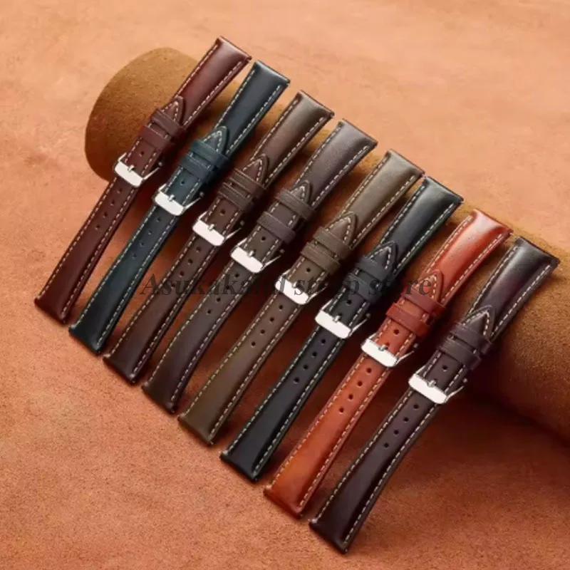 18mm 19mm 20mm 21mm 22mm Universal Vintage Oil Wax Leather Watch Straps Brown Head Layer Watch Band Men Accessories Pin Buckle