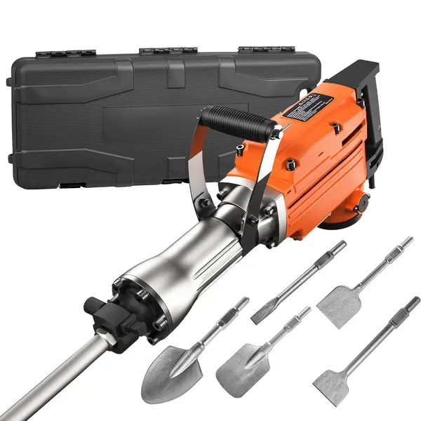

Demolition Jack Hammer, 2200W Electric Jackhammer Heavy Duty, 1350 BPM Concrete Breaker, 2pcs Chisels Bit Chipping with Case