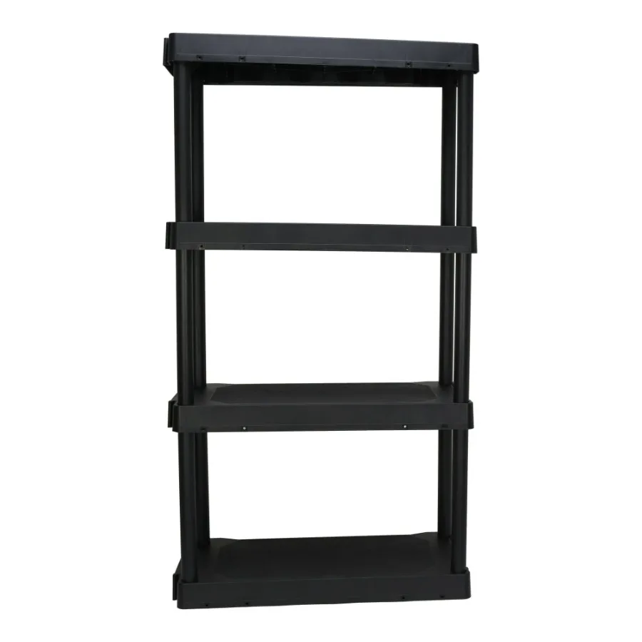 

Black Plastic 4Tier 56.2 H x 30 W x 13.8 D 280lb Total Capacity Assembled Shelves