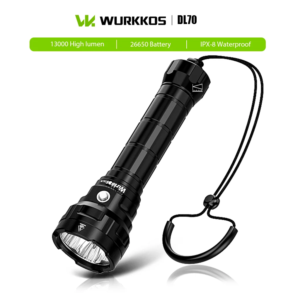 

Wurkkos DL70 Powerful Scuba Dive Flashlight 13000LM IPX8 Waterproof Spotlight Floodlight Temperature Control for Diving Fishing