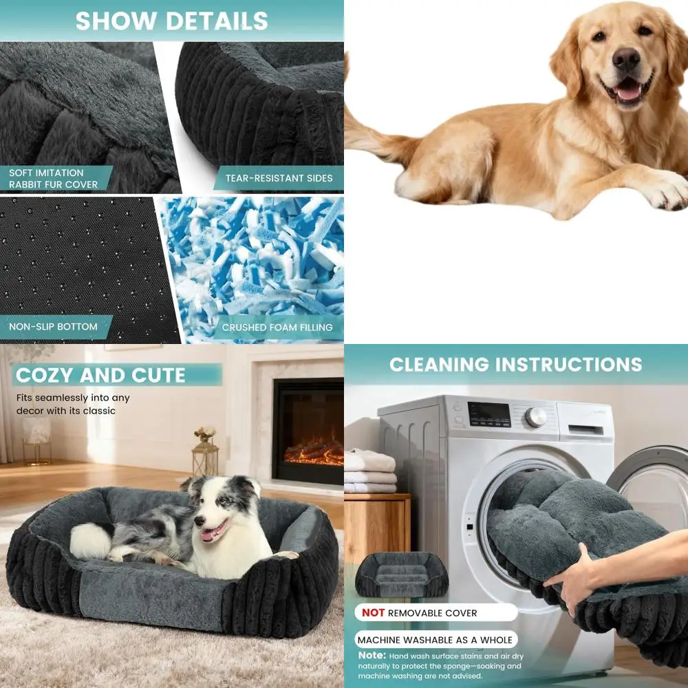 

Ортопедическая кровать для собак XL для очень больших собак, 39x32, удобная сторона с дышащей пеной с эффектом памяти, искусственным мехом, нескользящая, моющаяся