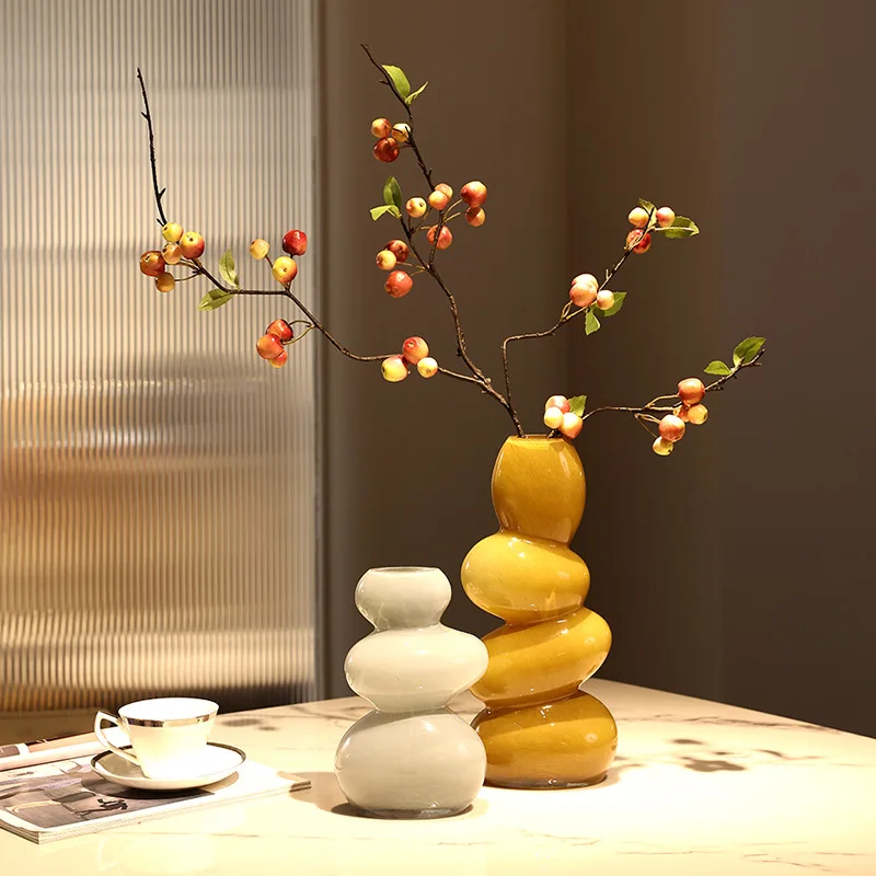 Modern Simple High-grade Ornament Pebble Wrong-color Vase Living Room Decoration Geometric Vase Color Vase Soft Crafts