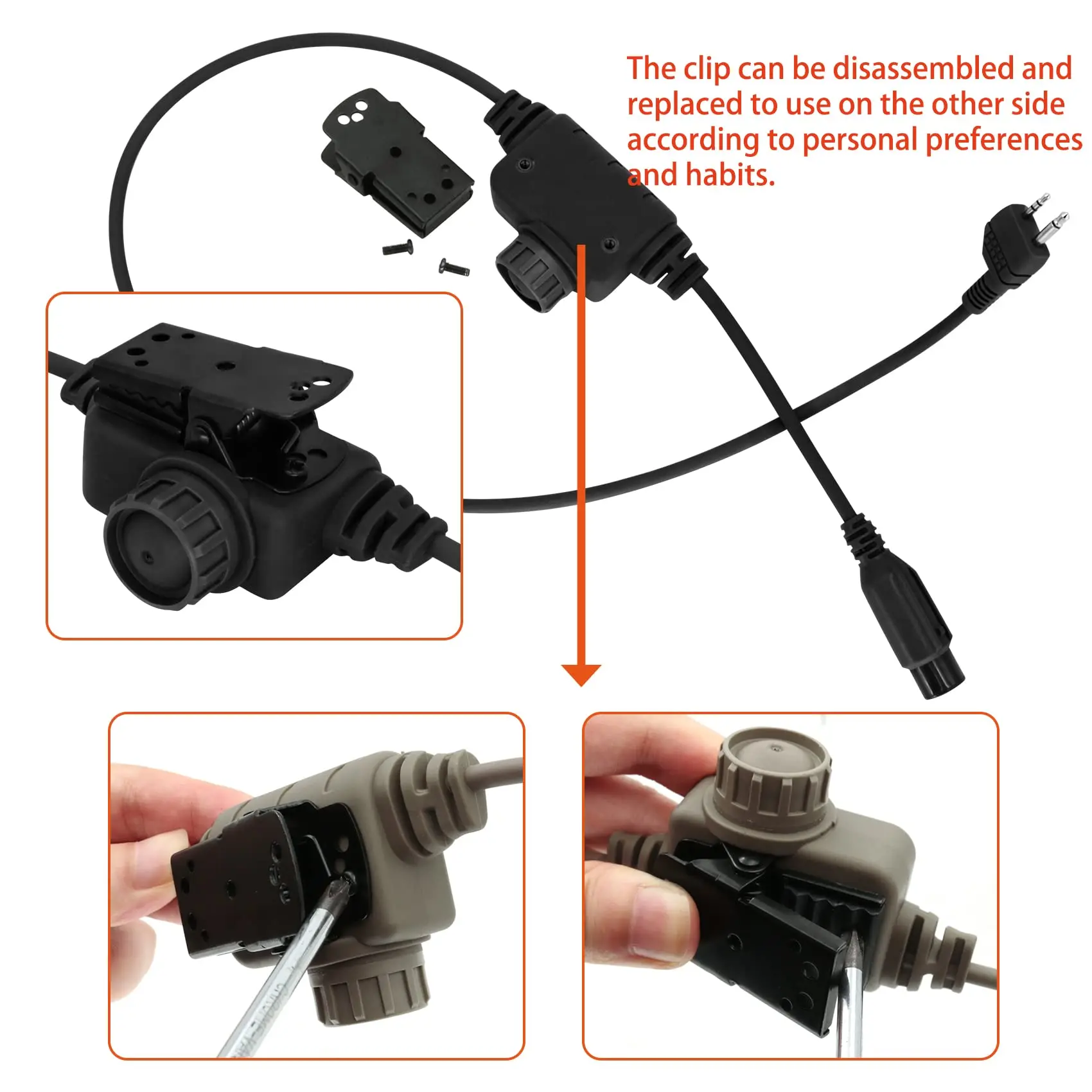 Hearangel U94 PTT Midlan 2 Pin Plug Compatible with Tactical Headset with 7mm Jack