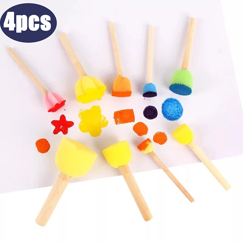 4PCS DIY Flower Graffiti Sponge Brush Painting Tool Child Drawing Funny Toys