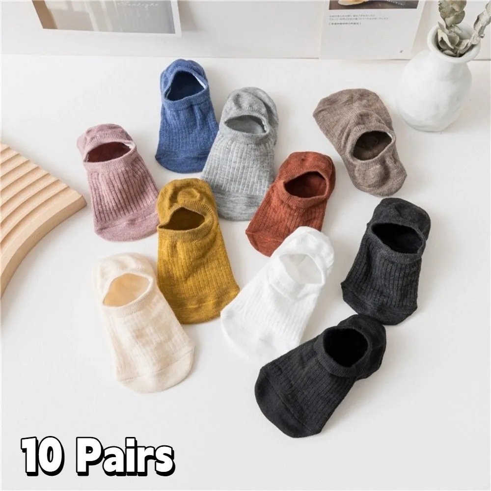 10Pairs Soft Mesh Invisible Boat Socks Non Slip Breathable Short Ankle Socks Sweat Absorbent Thin Short Hosiery Girl