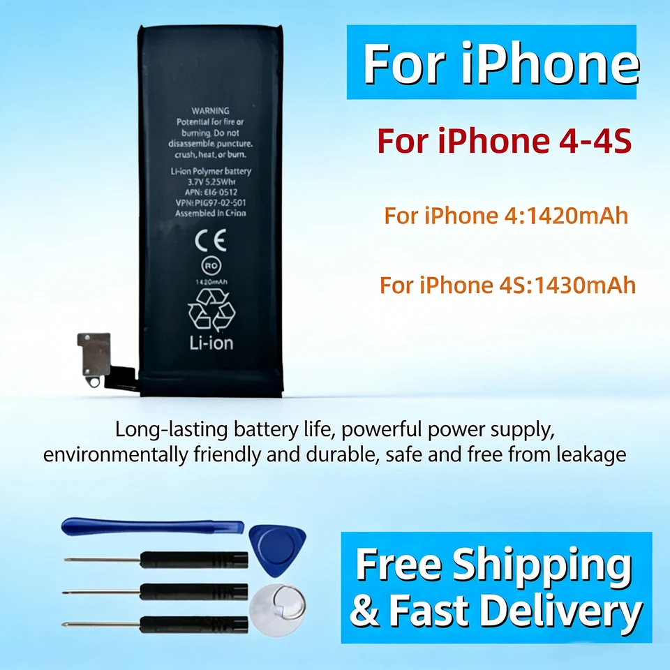 Batería de Repuesto para iPhone 4 4S 616-0579 616-0580 Batería Recargable de 0 Ciclos + Herramientas de Apertura