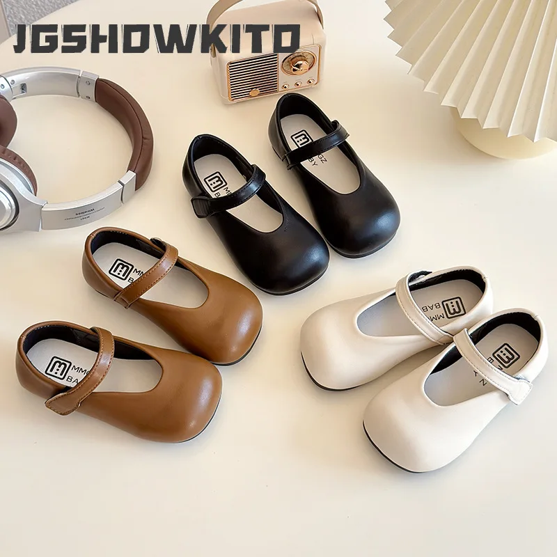 JGSHOWKITO Spring Autumn New Children Leather Shoes for Girls Fashion Soft Bottom Non-slip Princess Versatile Simple Flats 21-30