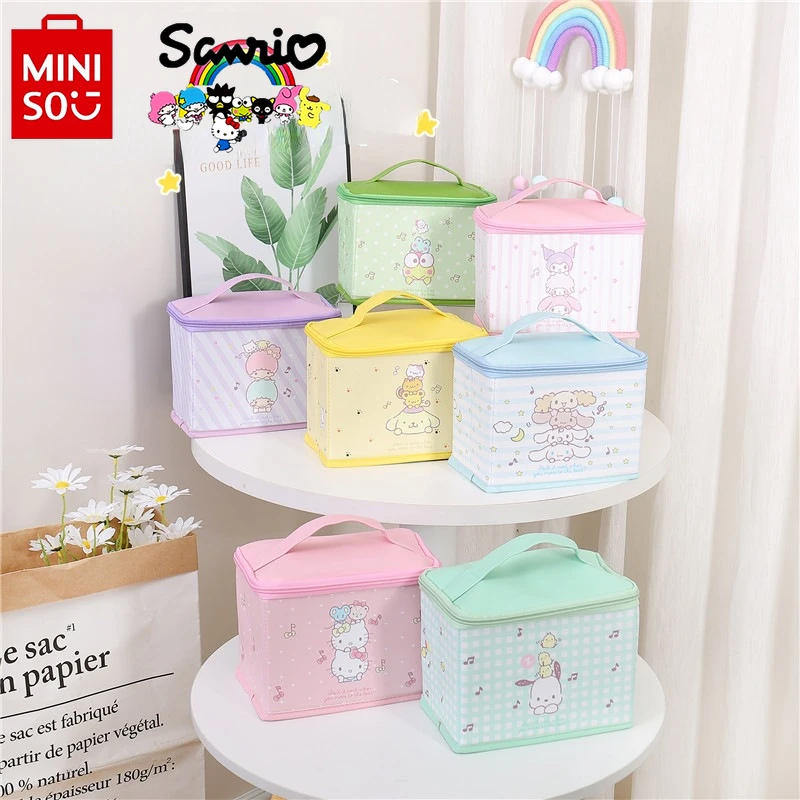 Miniso Sanrio-Bolsa de maquillaje para mujer, bolso de lavado de alta calidad, informal, de dibujos animados, de gran capacidad, de almacenamiento