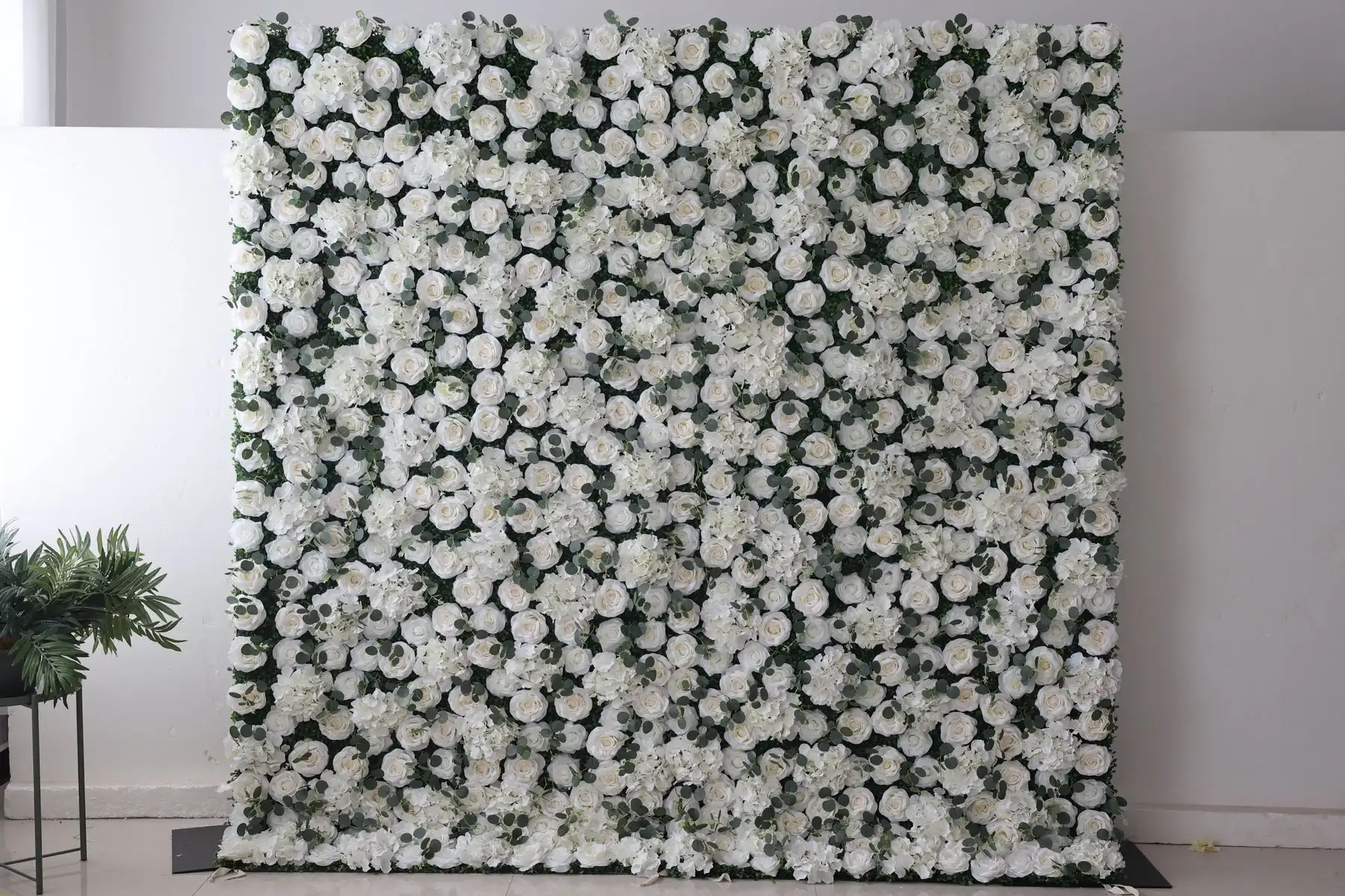 

White rose hydrangea green leafy luxury flower wall 3D Roll Up Curtain Cloth Flower Wall Outdoor Wedding Backdrop Decorations