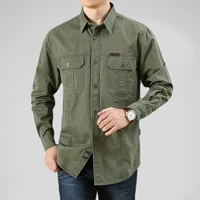 Camisa 100% de algodón para hombre, camisas Cargo de alta calidad con múltiples bolsillos de Color sólido, camisas informales de manga larga a la moda para exteriores, novedad