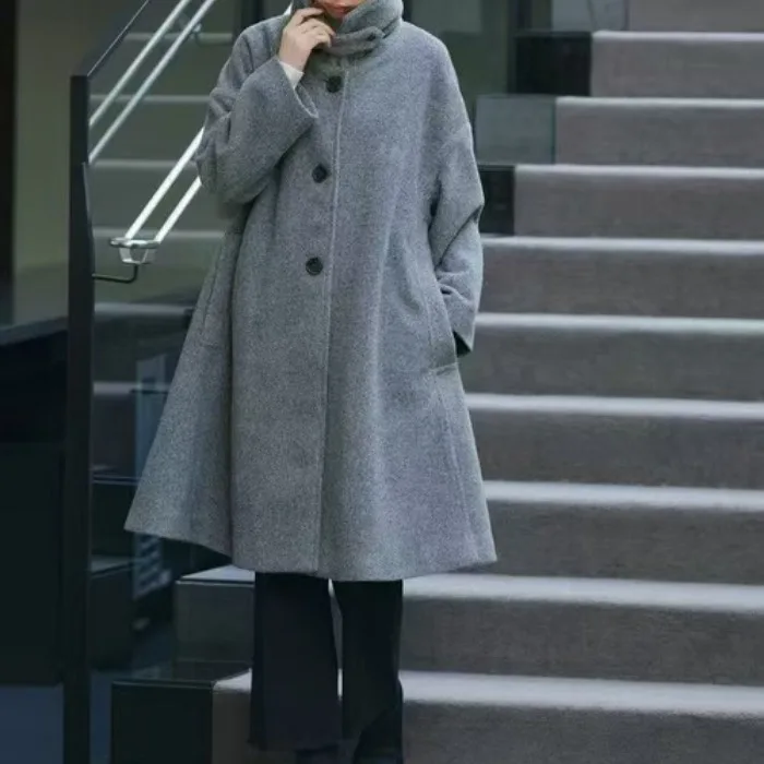 

Корейское японское осенне-зимнее новое свободное пальто средней длины с вырезом на воротнике, элитное шерстяное пальто, женская верхняя одежда