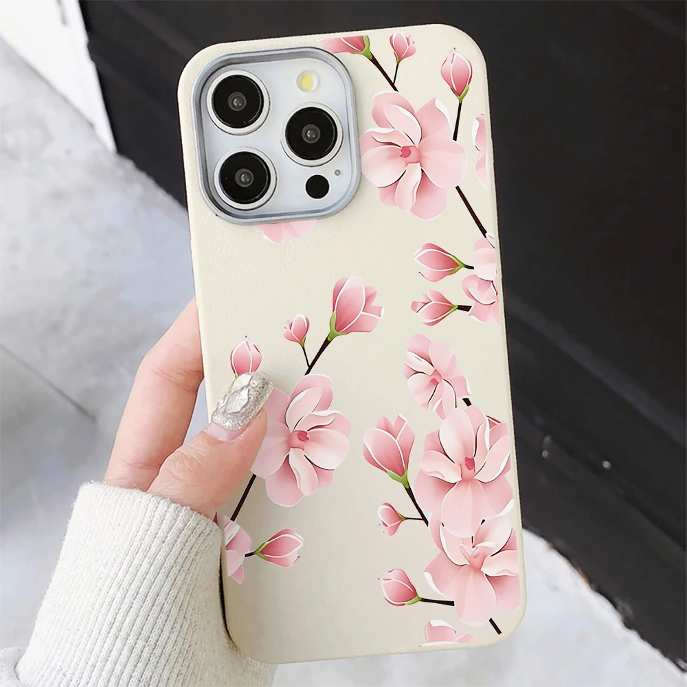 Pink Magnolia Flower Branch Print Phone Case For Samsung Galaxy S26 S25 S24 S23 S22 S21 Ultra Plus A57 A56 A55 A37 A36 A35 Cover