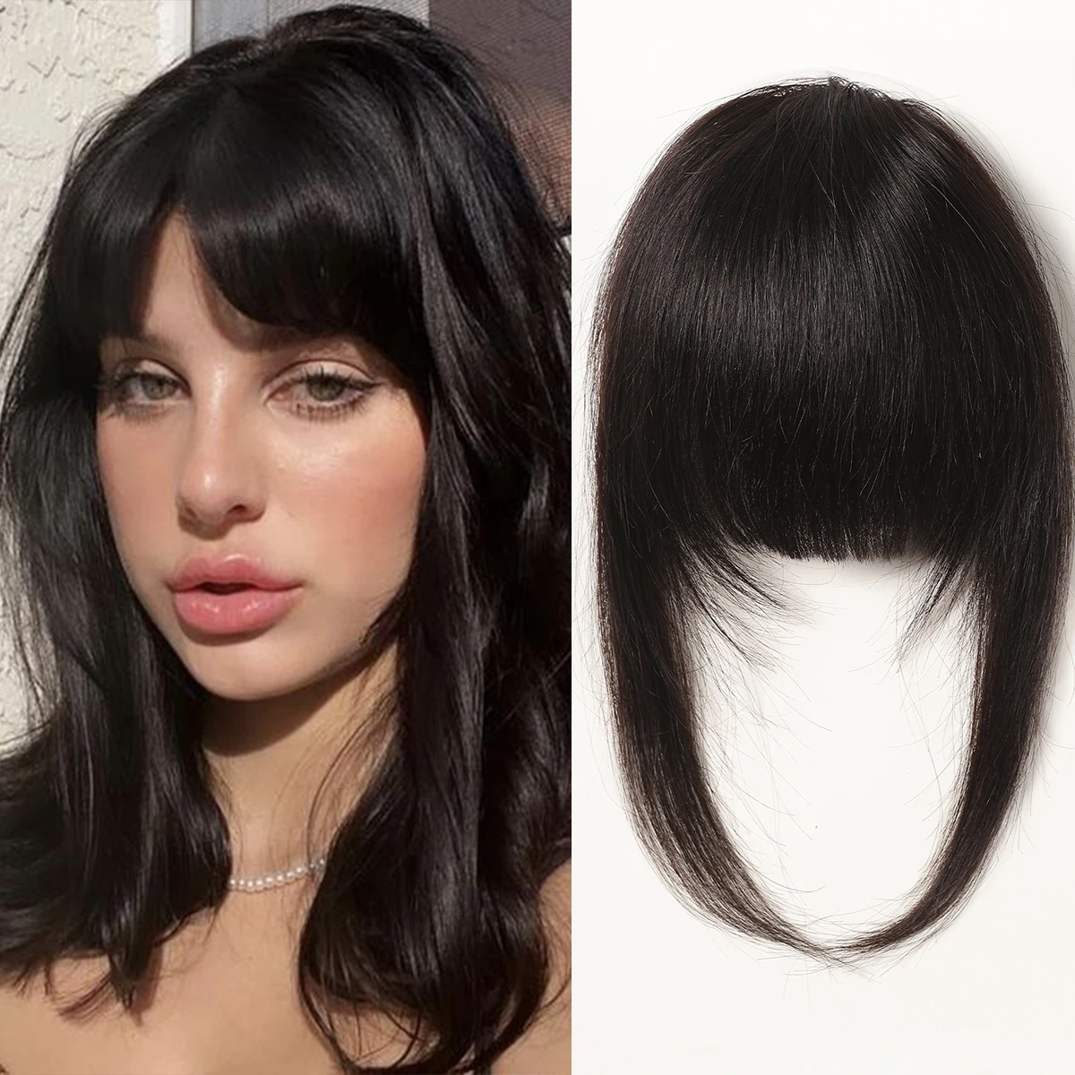 Straight Remy Human Hair Bangs Natural Black Human Hair Blunt Bangs Clip in Human Hair Air Bangs Pieces for Women Hair Extension