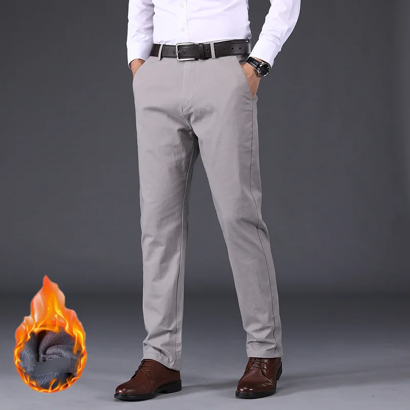 

Мужские флисовые платья, повседневные брюки, осень-зима 2024, мужские классические деловые прямые теплые брюки, мужские серые повседневные брюки