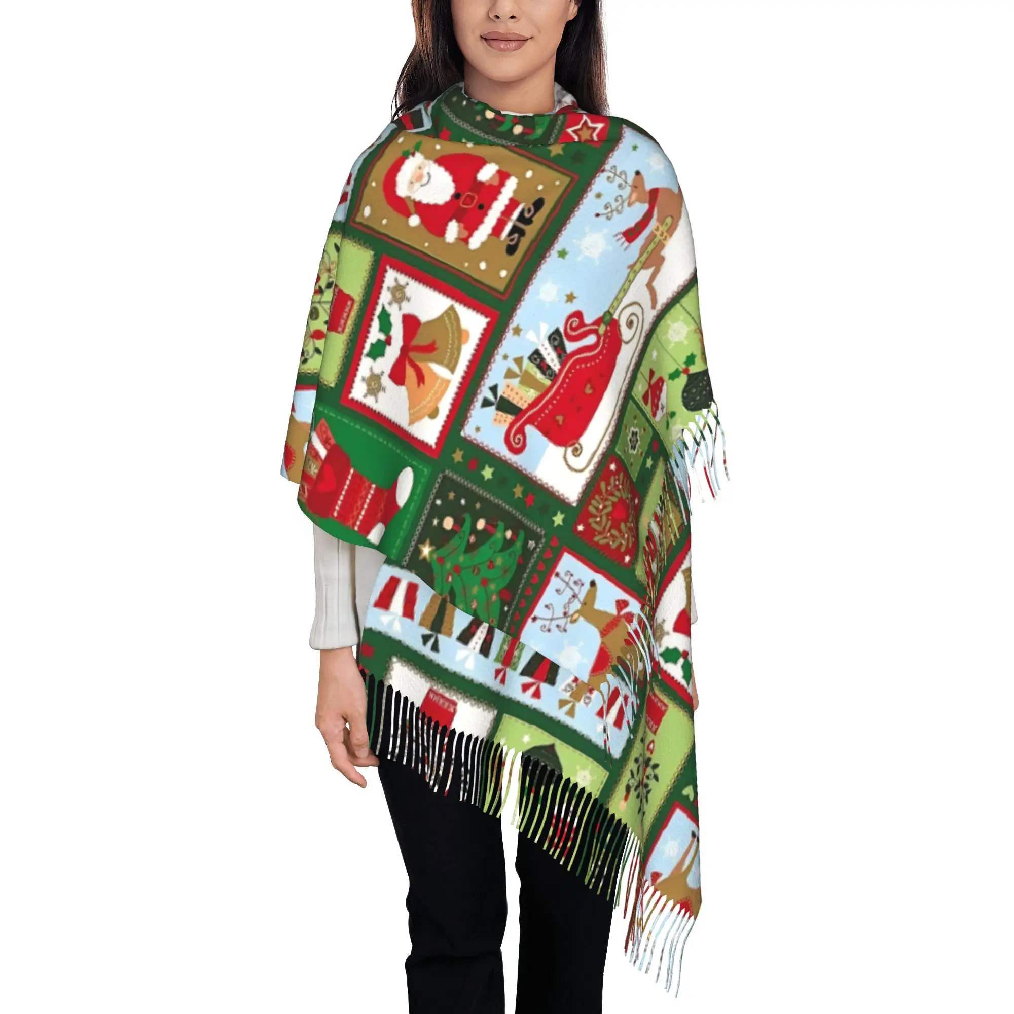 1 PC Christmas Collage Seamless Pattern Shawls  Autumn Winter Multifunction Thermal Gifts Neck Shawl