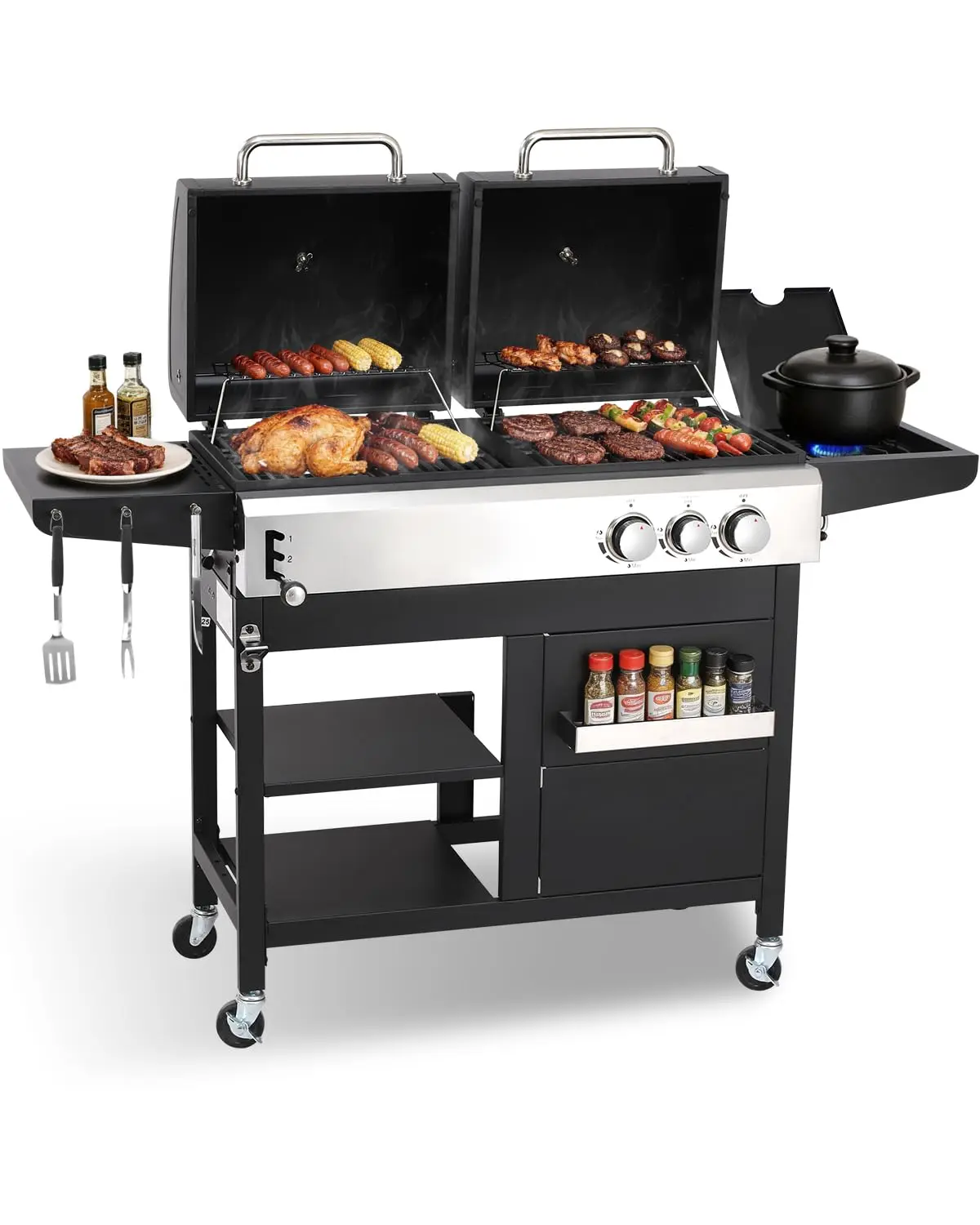 Propane Gas and Charcoal Combo Grill with Side Burner, Customized