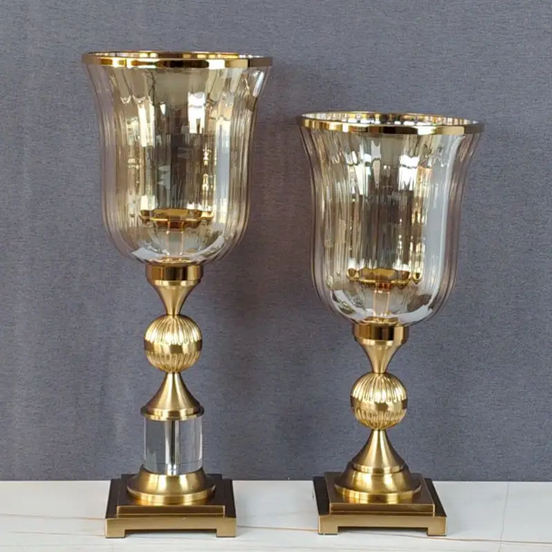 

PYJ European Style Light Luxury Metal Dining Table Vintage High-end Glass Vase Candle Holder Entrance Decoration