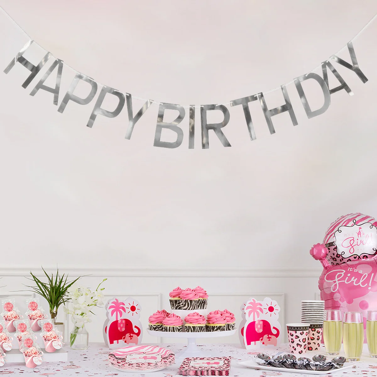 

Silver Birthday Letter Banner Sequins Garland Hanging Decoration Party Supplies for Photoshoot Walls Windows Doors
