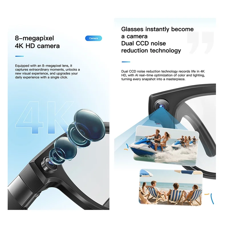 B04C-HD Real-Time Translation AI Smart Camera 800W Glasses Image Stabilization Music Sunglasses For Office Business Travel