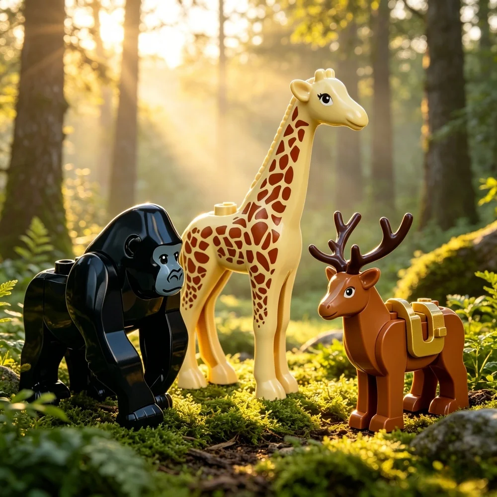 Building Block Wild Life Scene Diy Creative Zoo Animal Collectibles Colorful Elephant Giraffe Orangutan Assembly Model Kit