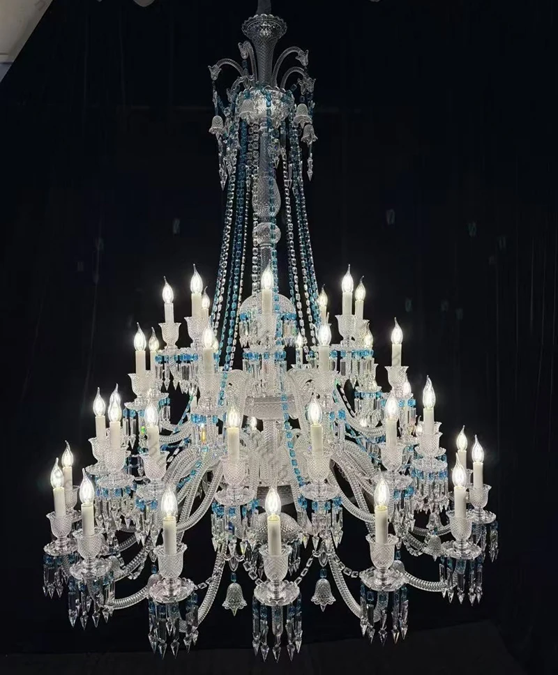 

Luxury Blue Crystal Chandelier light For Foyer Modern Living Room Hanging lamp for Restaurant Bedroom Big Villa Pendant Light