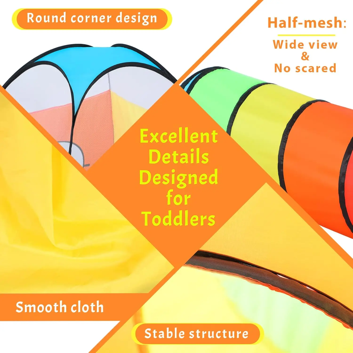 3 in 1 Kids Play Tent with Play Tunnel, Ball Pit, Basketball Hoop for Boys & Girls, Toddler Pop Up Playhouse Toy for Baby Indoor