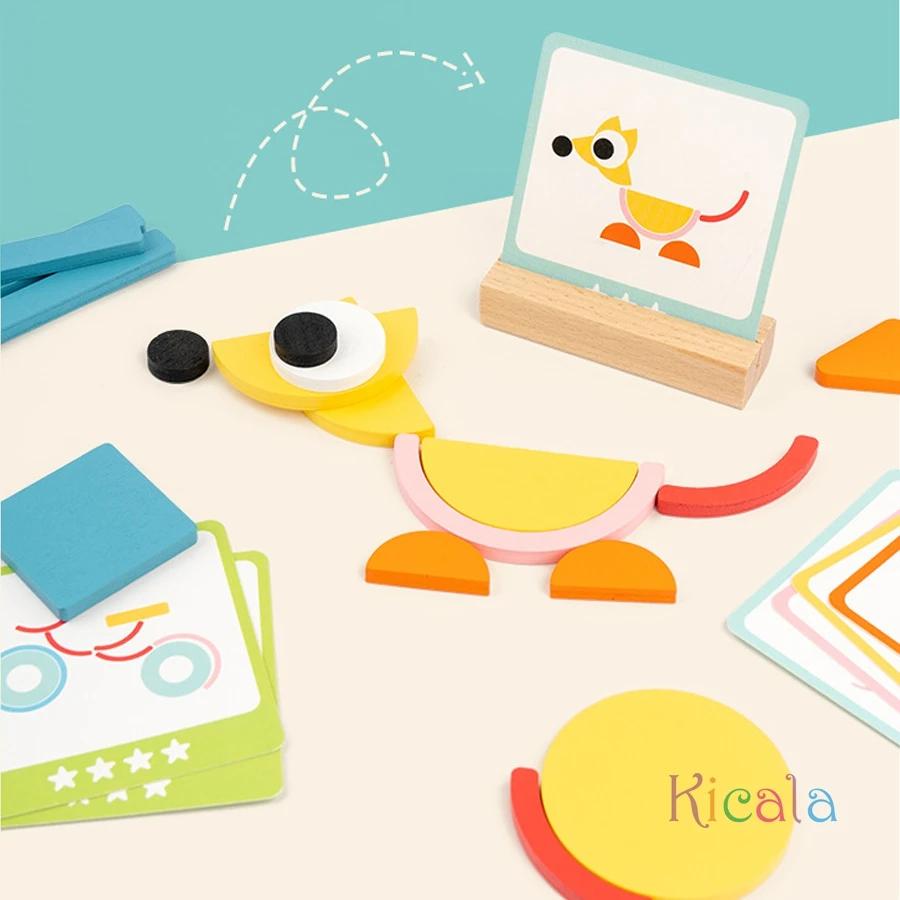 ألعاب مونتيسوري لعبة تعلم كتل خشبية هندسية مجموعة بازل قطع مرحلة ما قبل المدرسة للأطفال لعبة تعليمية إبداعية