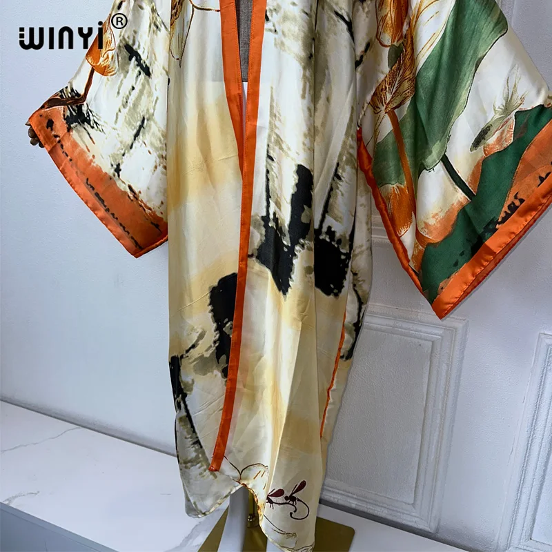 Winyi Zomer Outfit Kimono Afrika Boho Print Strand Cover Up Maxi Jurk Vesten Strandkleding Vrouwen 2024 Abaya Dubai Luxe