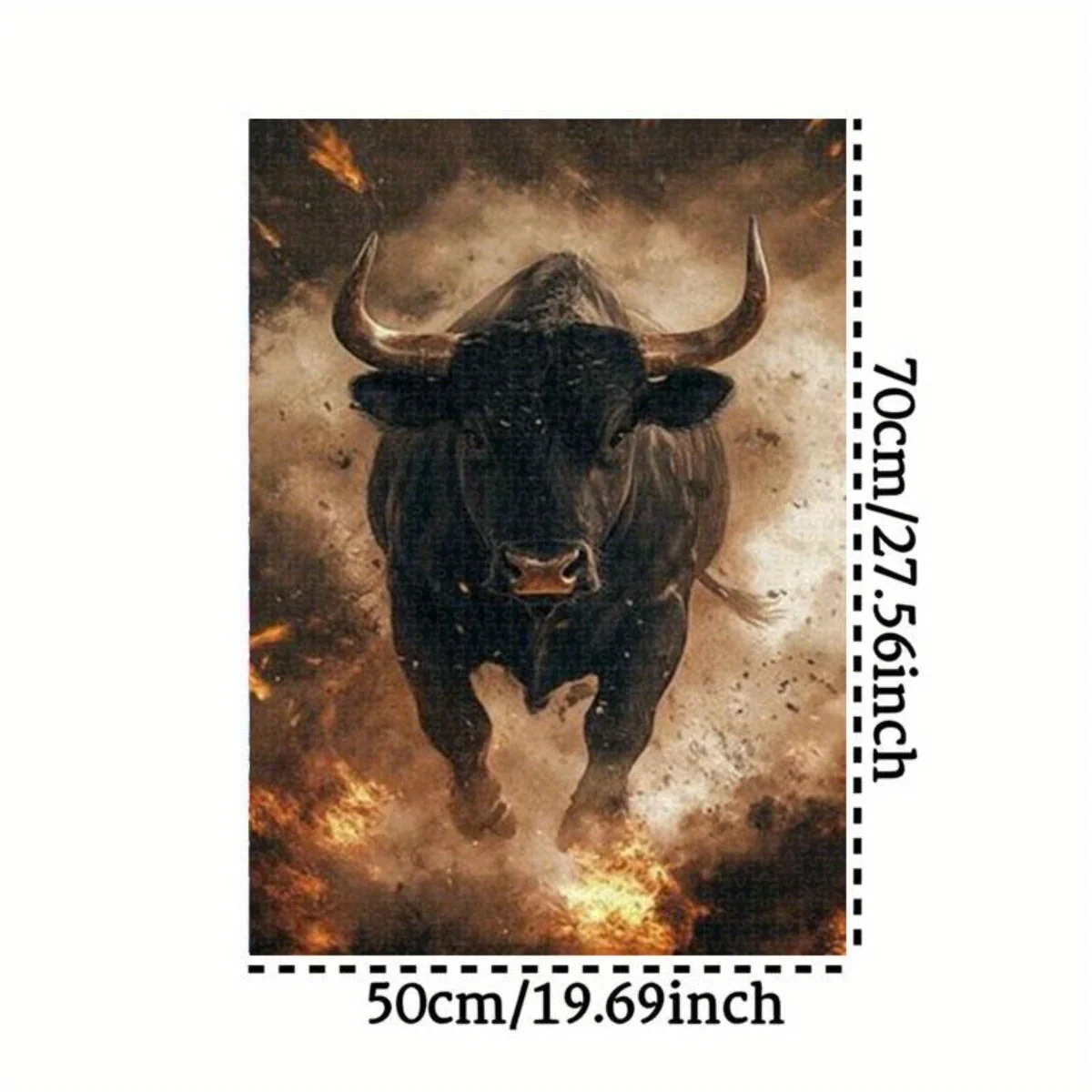 1000pcs Adult Puzzle - Blazing Bull in Smoke, Frameless Large Jigsaw Puzzle with Dynamic Action Scene, Challenging Puzzle for