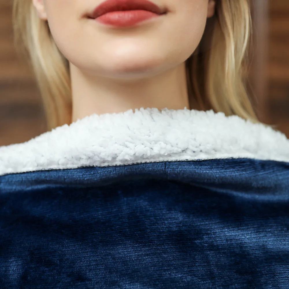 Super Long Double Warm Flannel Blanket with Sleeves Oversized Lovers Hoodies Women Men Pullover Fleece TV Blanket Christmas Gift view 2