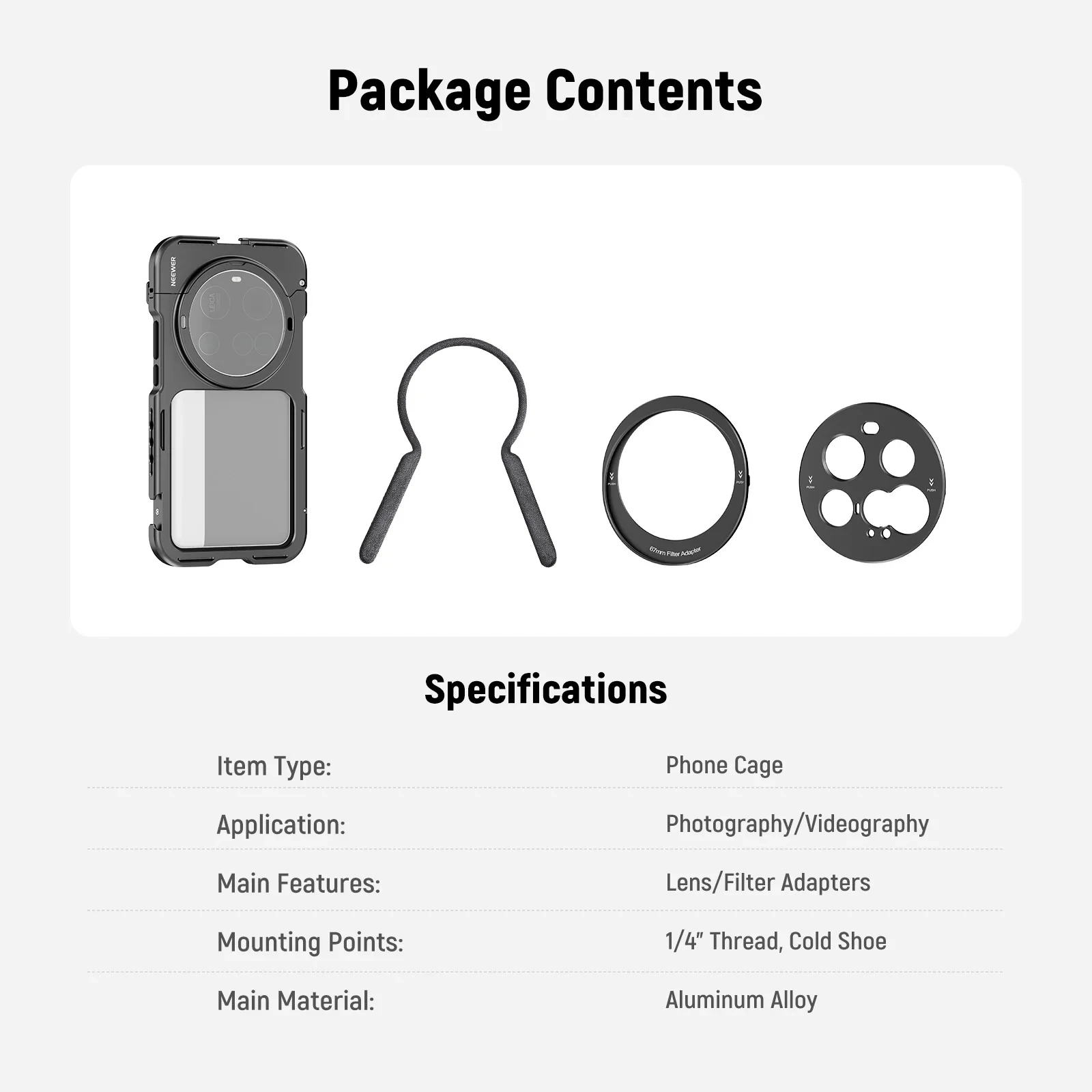 kit-gabbia-per-telefono-neewer-compatibile-con-xiaomi-15-ultra-supporto-video-a-sgancio-rapido-stabilizzatore-per-telefono-con-adattatore-per-filtri