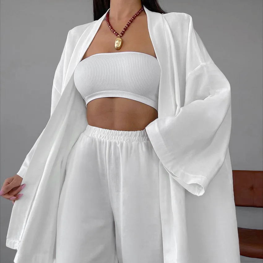 Autumn Womans Pajamas Loose Sleepwear Two-piece Set Flare Long Sleeved Cardigan + Pleated Wide Leg Pants Home Suit Female Casual