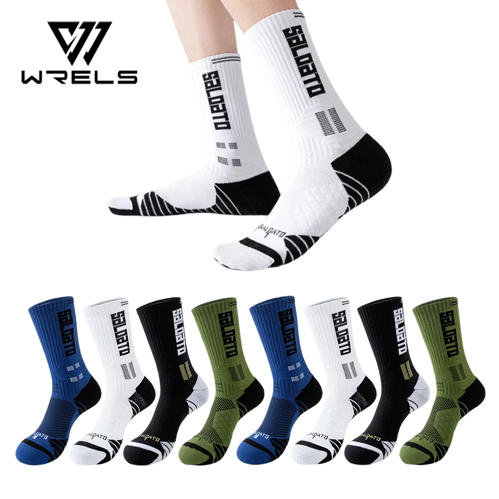 WRELS 1/2/3 Pairs Basketball Sports Socks Towel Bottom Cushioned Mid Socks Men Breathable Compression Running Training Socks